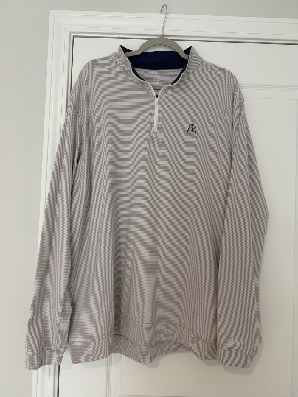 Rhoback Light Gray Quarter-Zip with Navy Trim